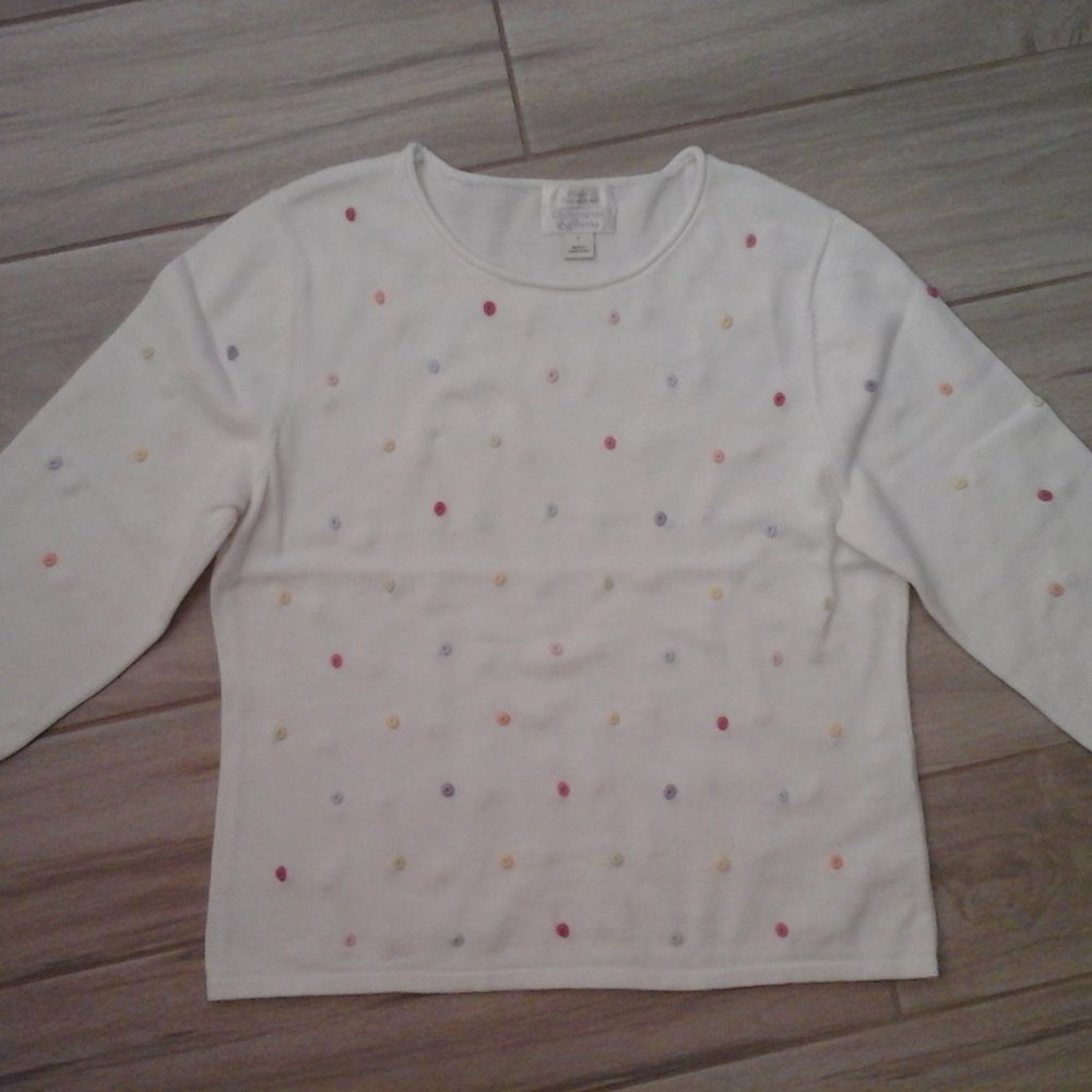 Christopher & Banks White 3/4 Sleeve Cotton Knit Sweater Size L.